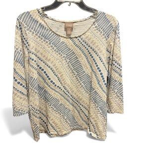 Chico's Beige and Blue Patterned Top